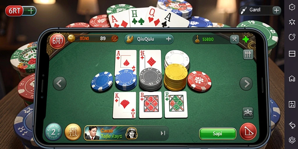 Tampilan gameplay seru dalam aplikasi 6RT yang menampilkan QiuQiu.