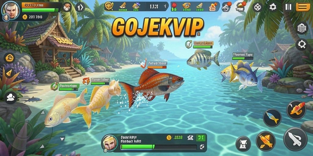 Screenshot gameplay GOJEKVIP menunjukkan aksi menembak ikan yang seru.