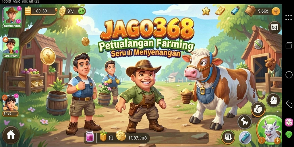 Tampilan gameplay JAGO368 yang menampilkan ladang dan aktivitas bertani.