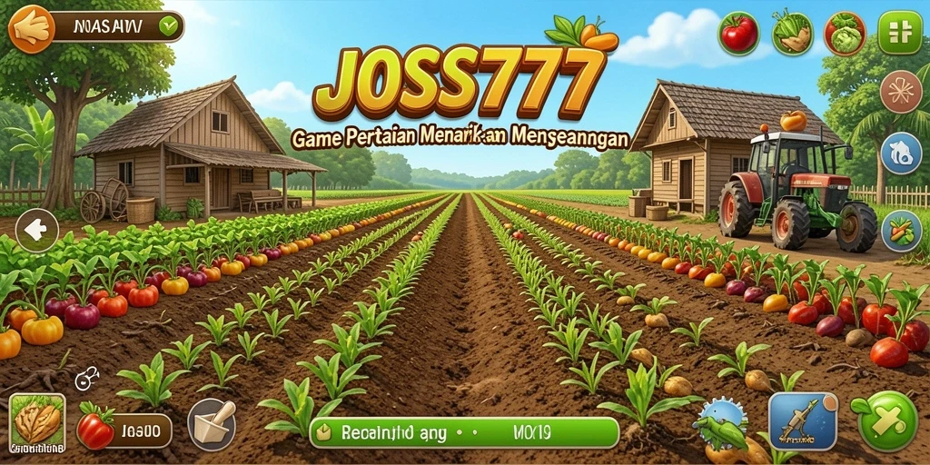 Screenshot utama JOSS777 menampilkan aktivitas seru dalam bertani.