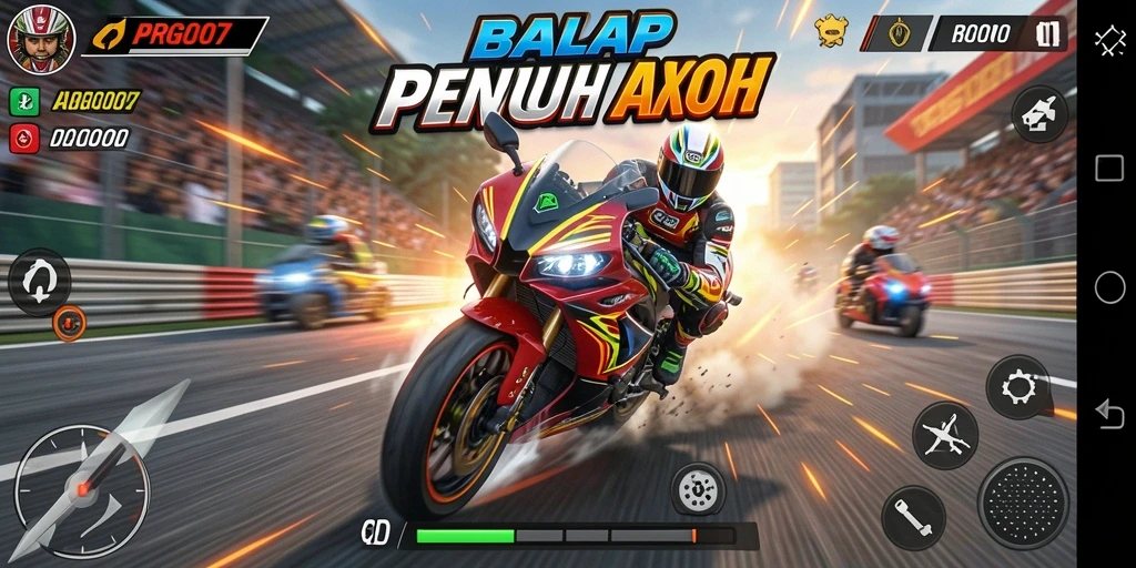 Tampilan seru dari gameplay PRG007 balap motor.